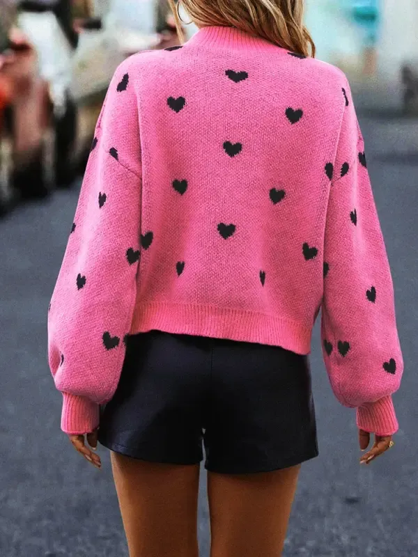 Autumn Winter Heart Design Round Neck Sweater