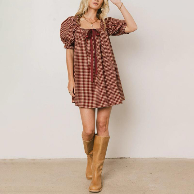 Women's Short Dress Puff Sleeve Square Neck Floral Print Beach Sundress(BUY 2 FREE SHIPPING)