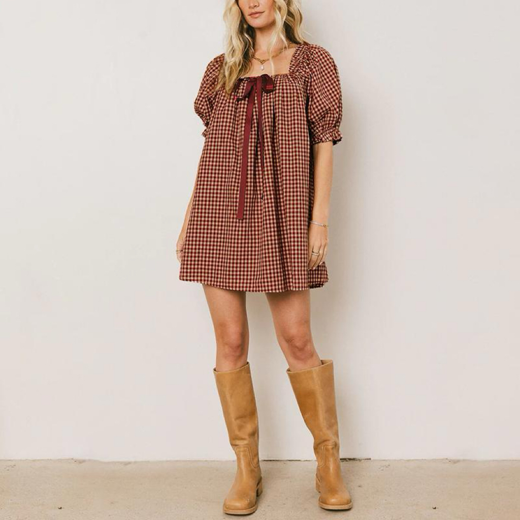 Women's Short Dress Puff Sleeve Square Neck Floral Print Beach Sundress(BUY 2 FREE SHIPPING)