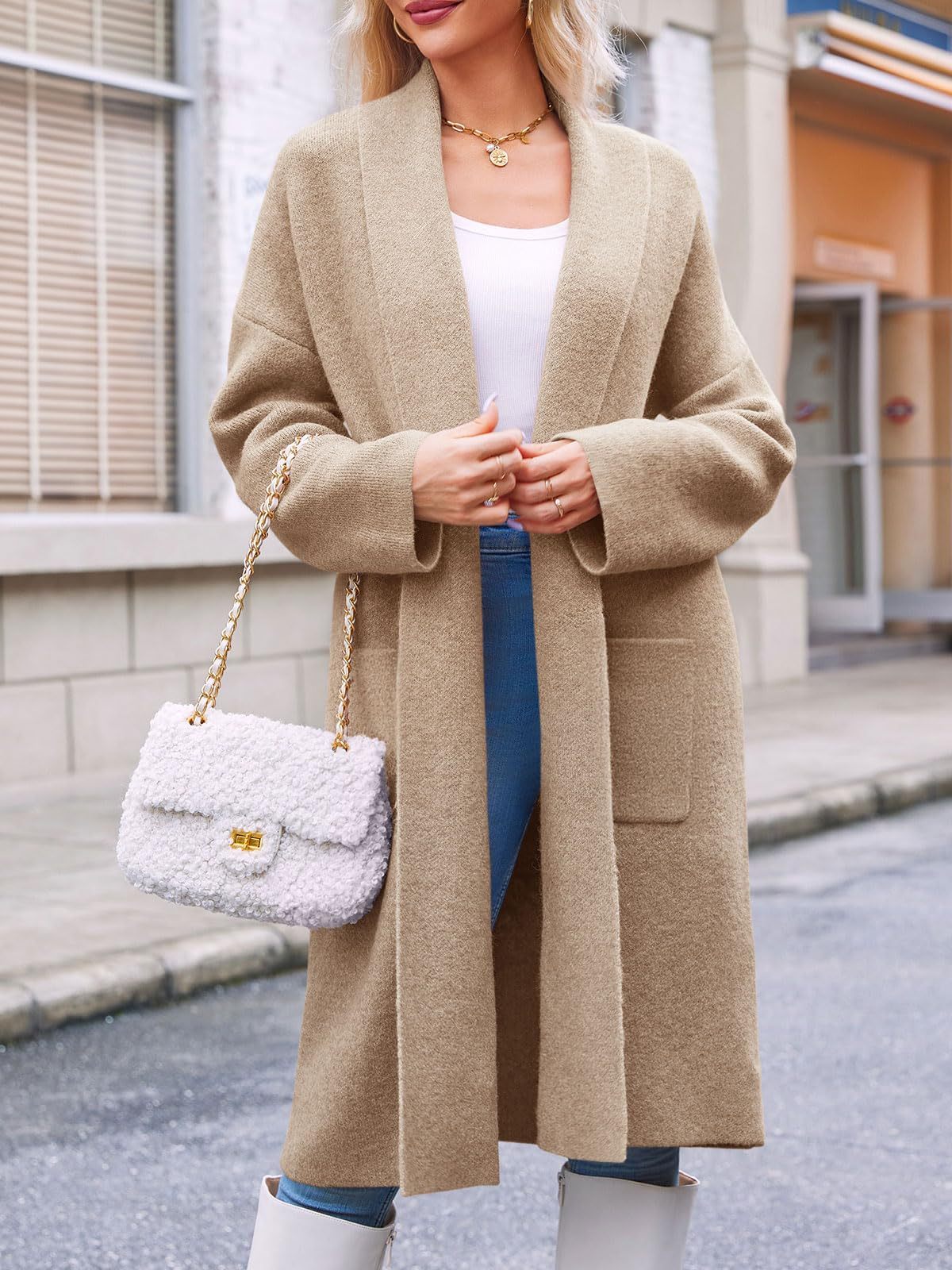 Womens Long Cardigans Oversized Open Front Sweater Jackets with Pockets