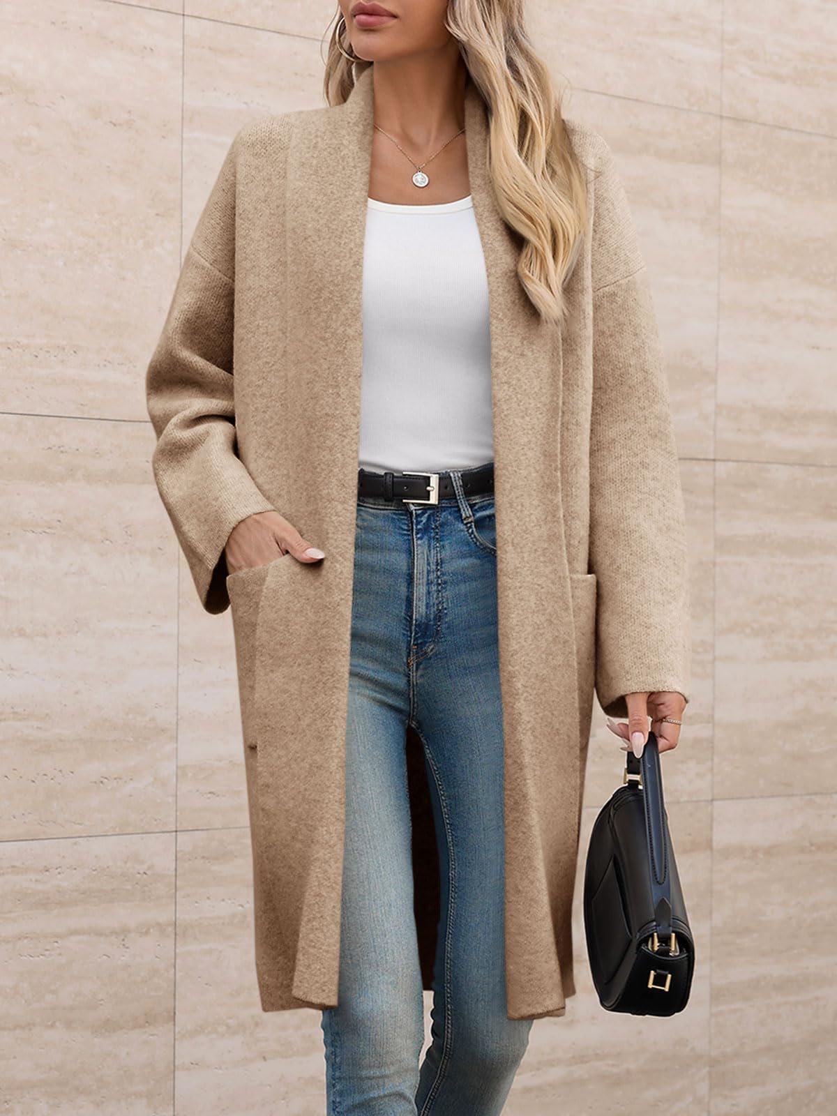 Womens Long Cardigans Oversized Open Front Sweater Jackets with Pockets