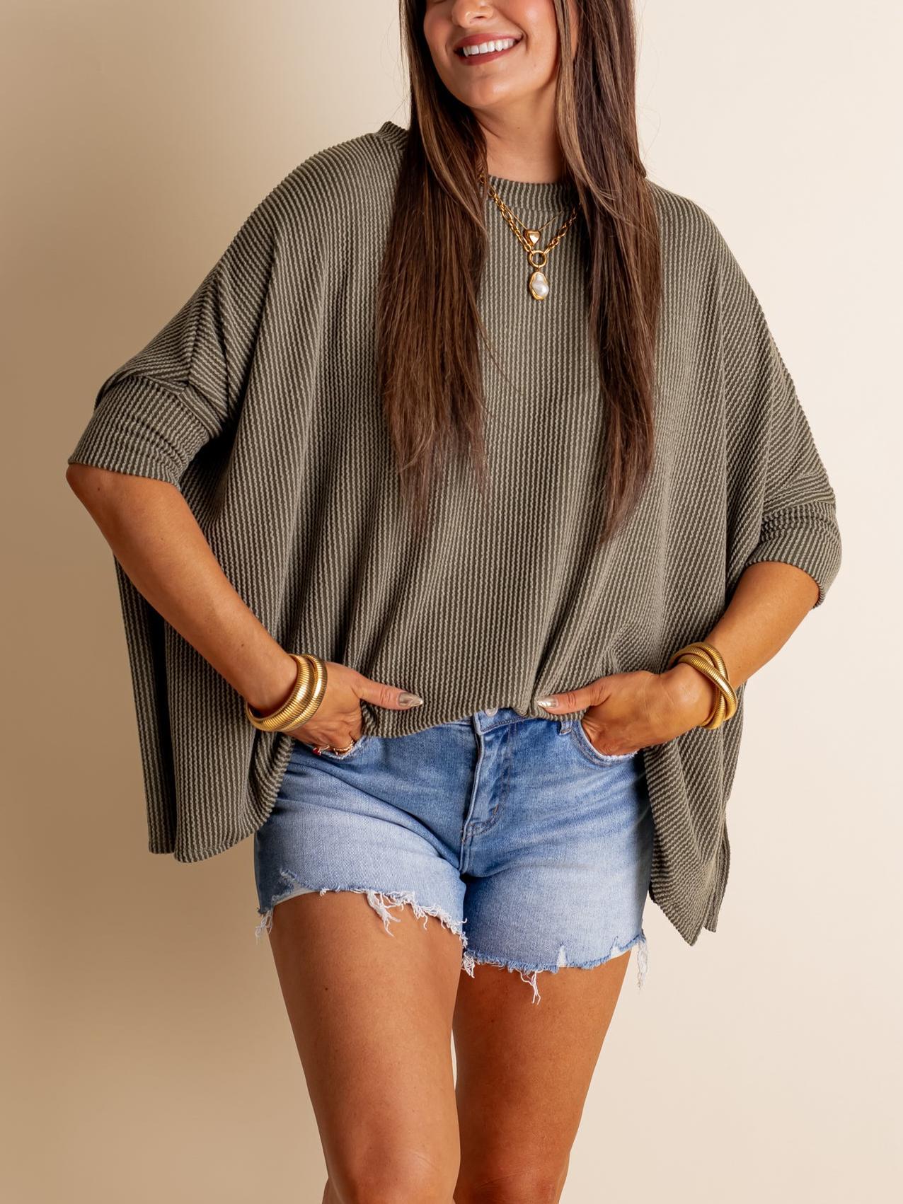 Women's Summer Half-sleeved Ribbed Oversized Top