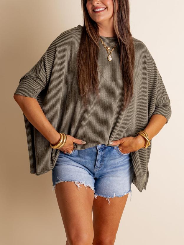 Women's Summer Half-sleeved Ribbed Oversized Top