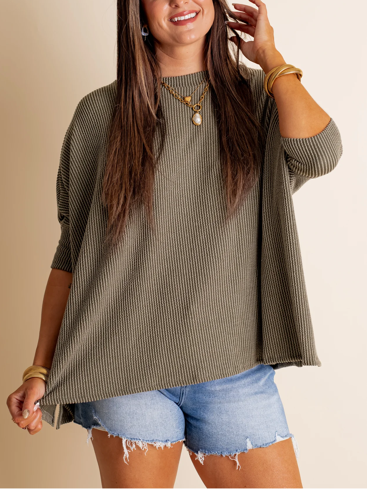 Women's Summer Half-sleeved Ribbed Oversized Top