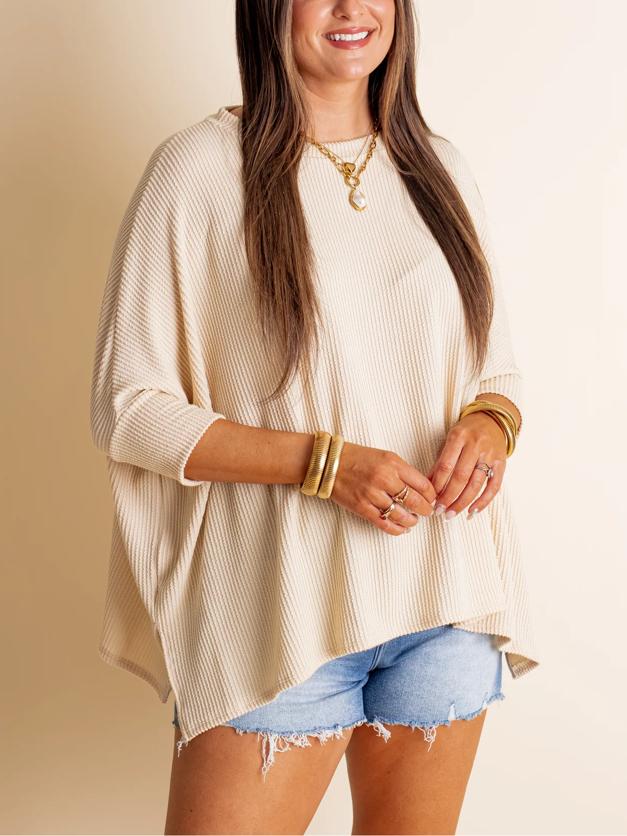 Women's Summer Half-sleeved Ribbed Oversized Top