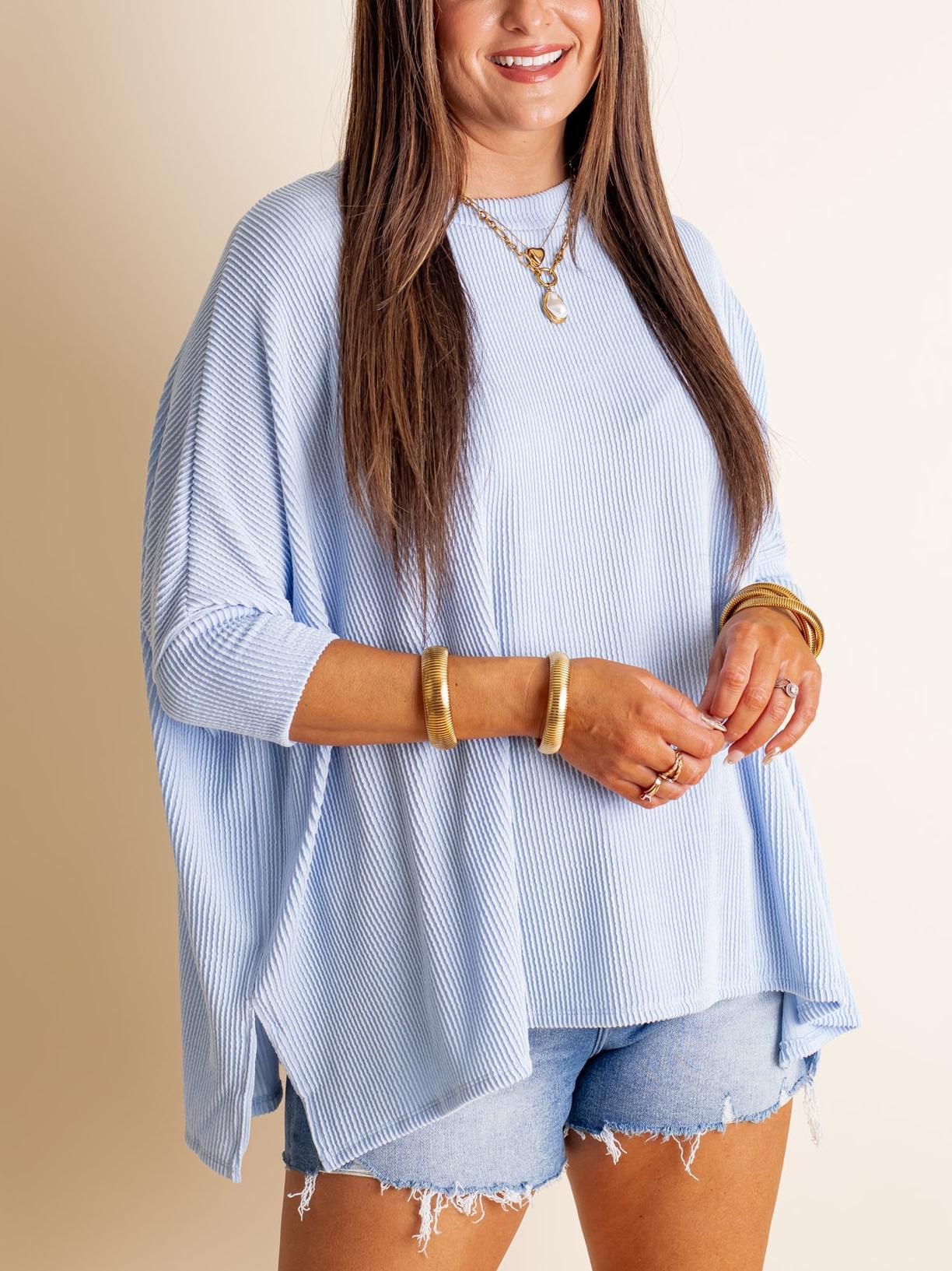Women's Summer Half-sleeved Ribbed Oversized Top