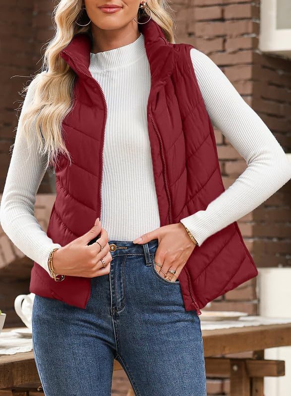 Limited time sale🔥Womens Sleeveless Zip Up Outerwear Stand Collar Quilted Puffer Vest(buy 2 free shipping)