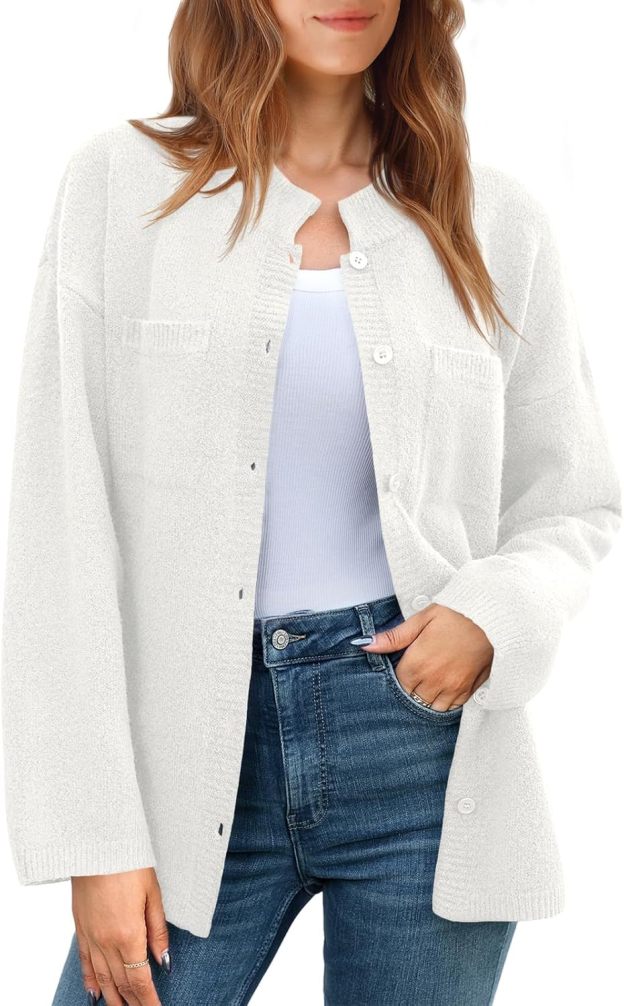 Womens Oversized Button Down Fall Sweater Jackets Casual Long Sleeve Knit Shirts