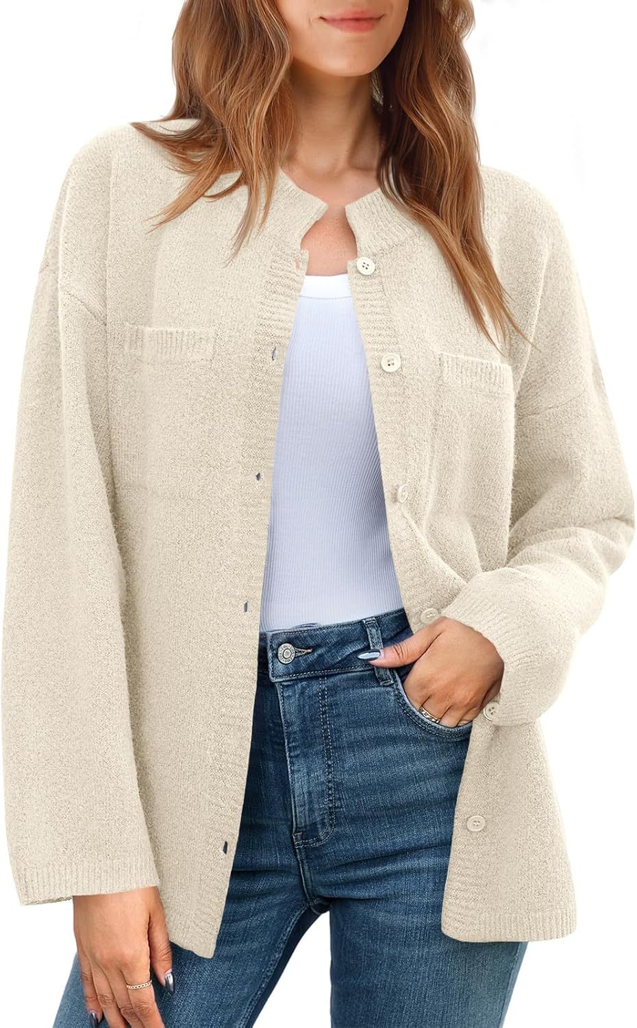 Womens Oversized Button Down Fall Sweater Jackets Casual Long Sleeve Knit Shirts