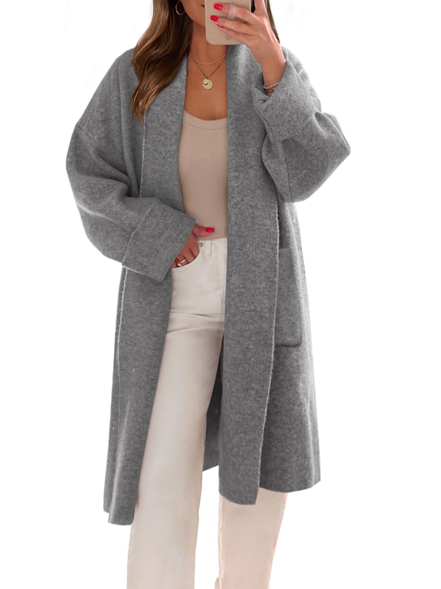 Womens Long Cardigans Oversized Open Front Sweater Jackets with Pockets