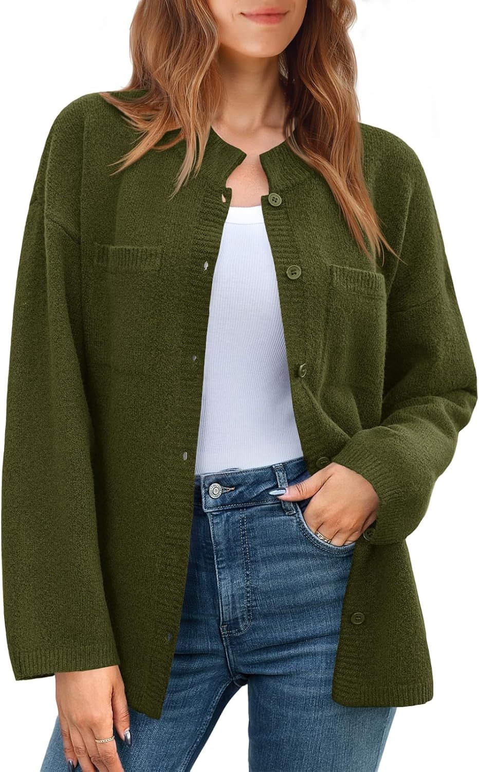Womens Oversized Button Down Fall Sweater Jackets Casual Long Sleeve Knit Shirts