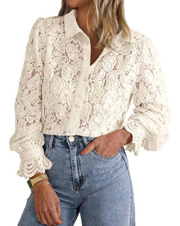 Women's Lace Blouses Long Sleeve Button Down Shirt(Buy 2 Free Shipping)