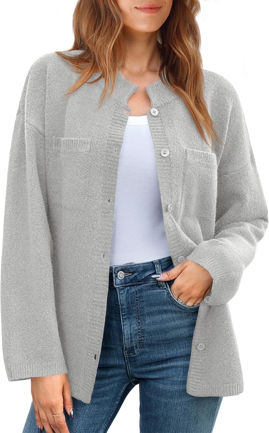 Womens Oversized Button Down Fall Sweater Jackets Casual Long Sleeve K