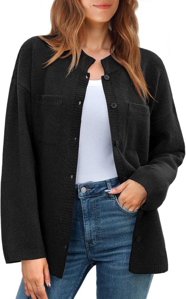 Womens Oversized Button Down Fall Sweater Jackets Casual Long Sleeve Knit Shirts