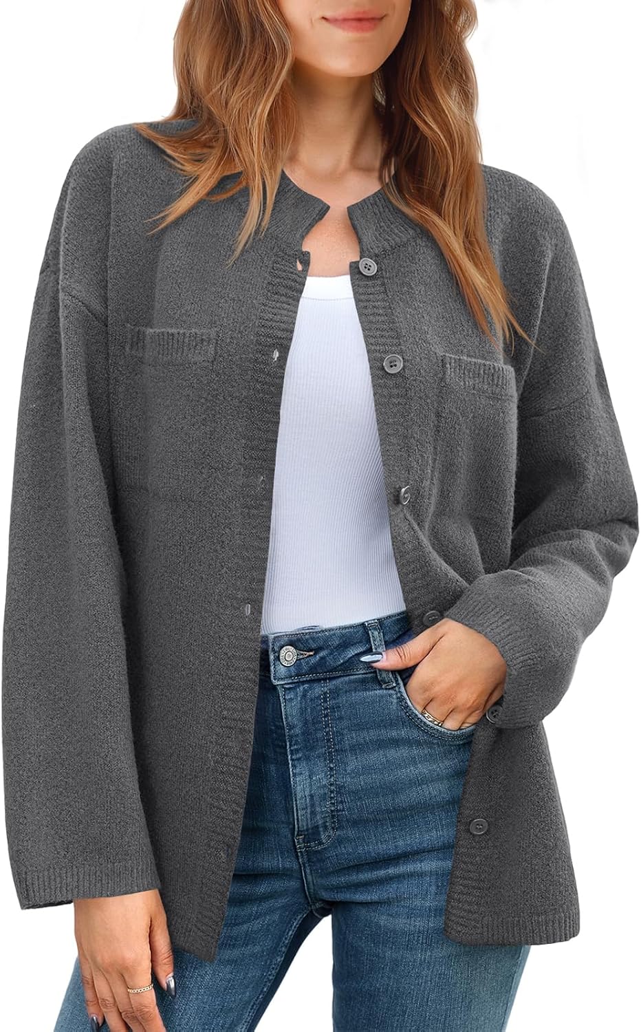 Womens Oversized Button Down Fall Sweater Jackets Casual Long Sleeve Knit Shirts