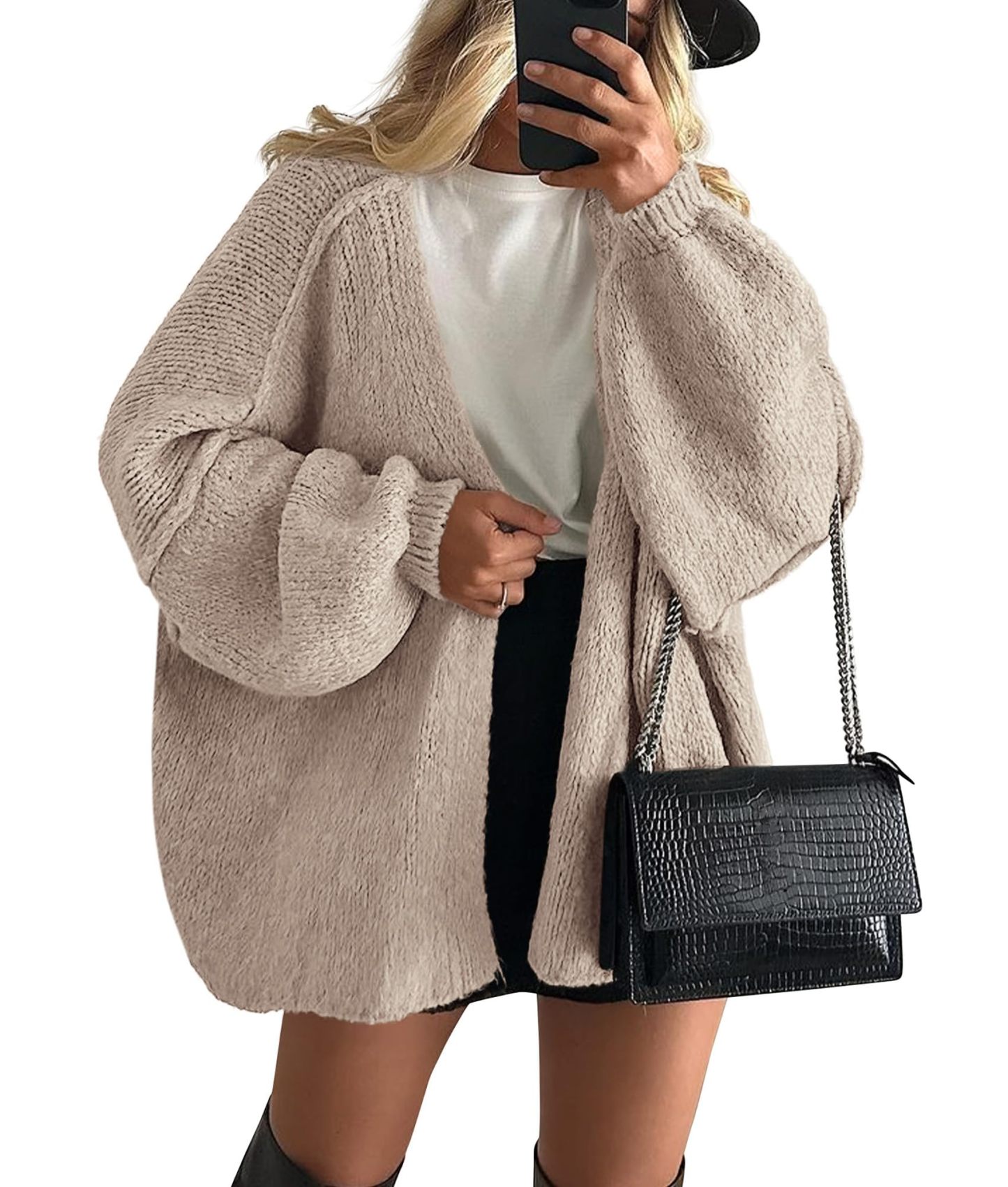 ⏰Hot Sale-Womens Oversized Long Lantern Sleeve Knit Open Front Lightwe