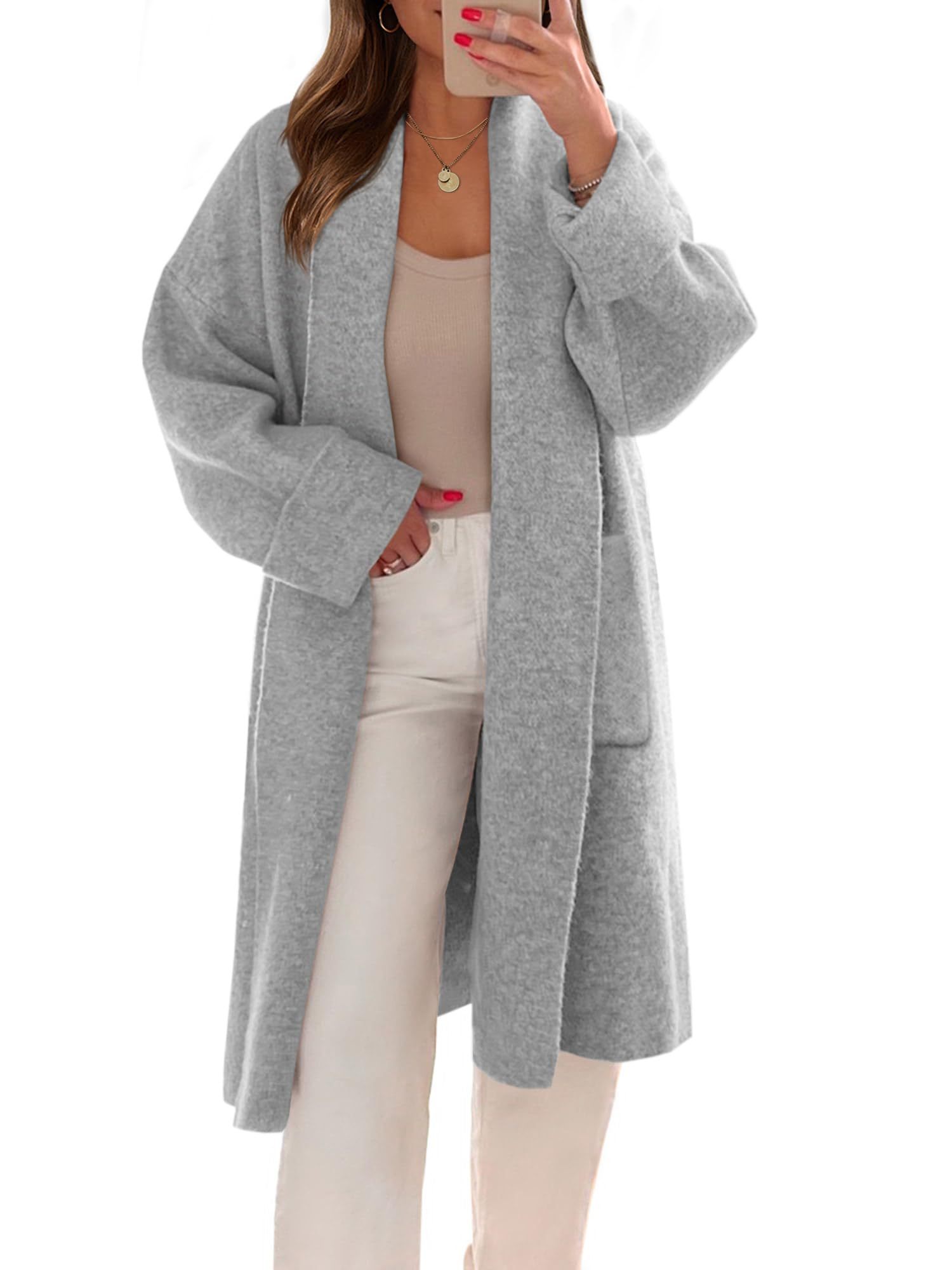 Womens Long Cardigans Oversized Open Front Sweater Jackets with Pockets