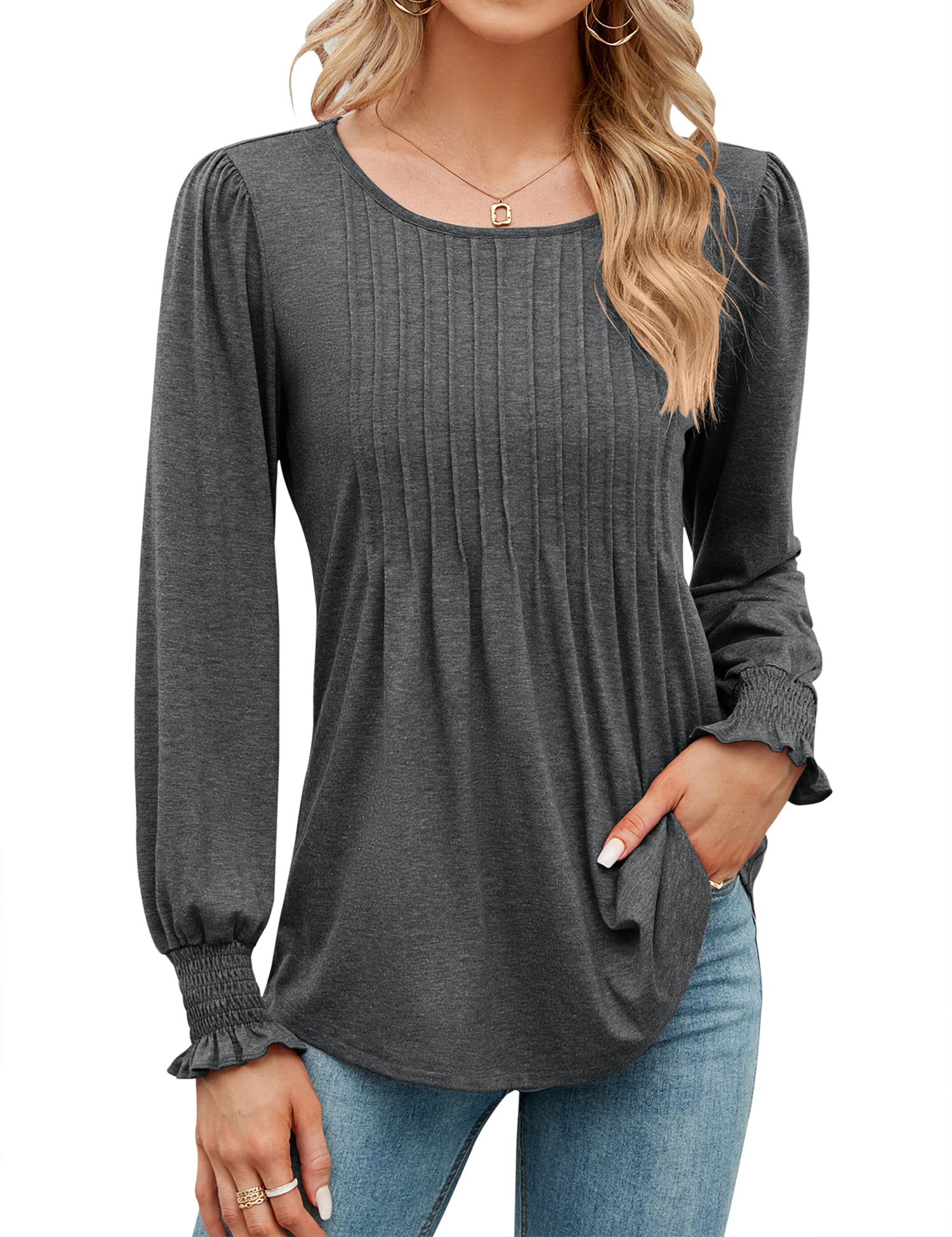 Women's Pleated Puff Long Sleeve Tunic Tops (buy 2 free shipping)