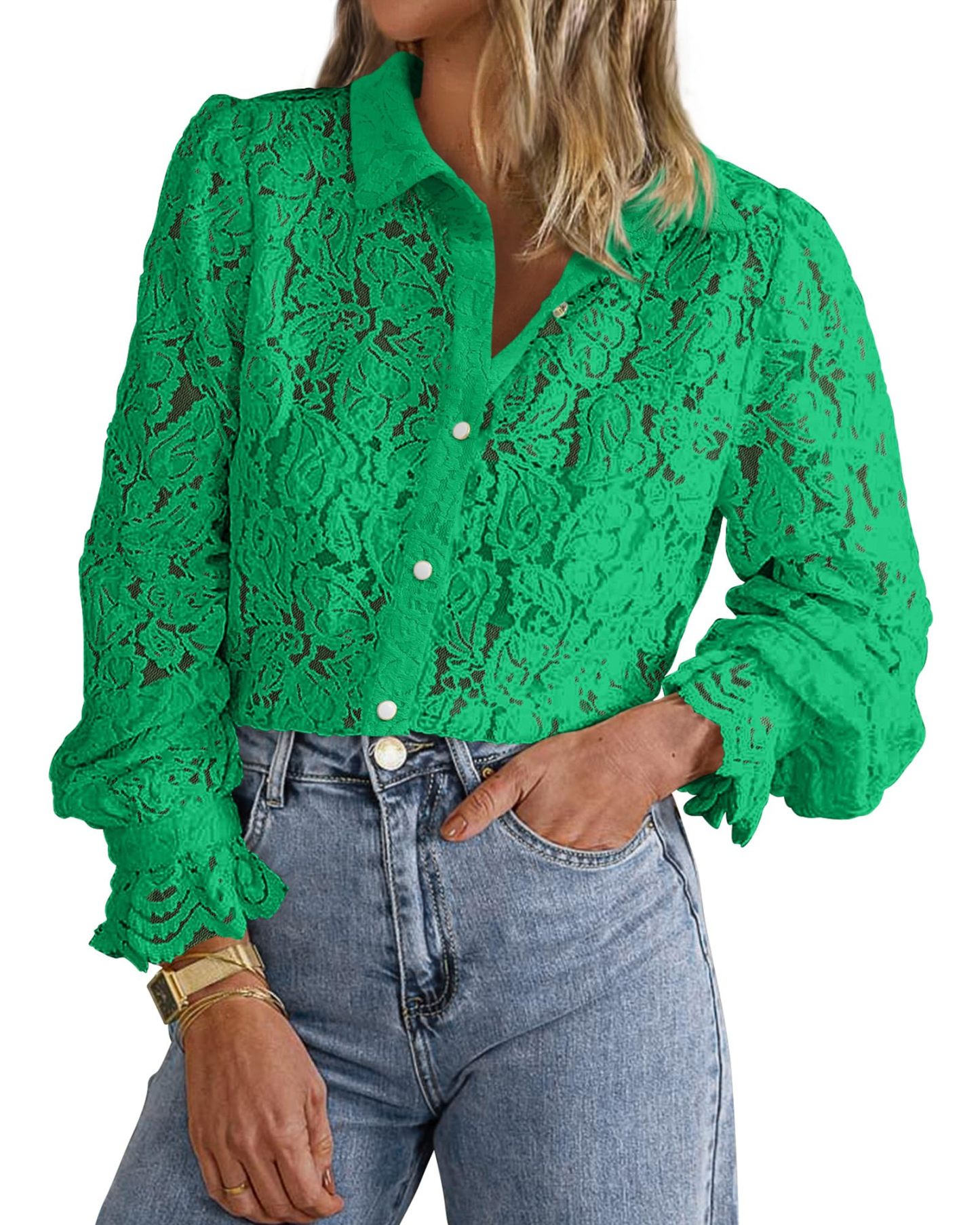 Women's Lace Blouses Long Sleeve Button Down Shirt(Buy 2 Free Shipping)
