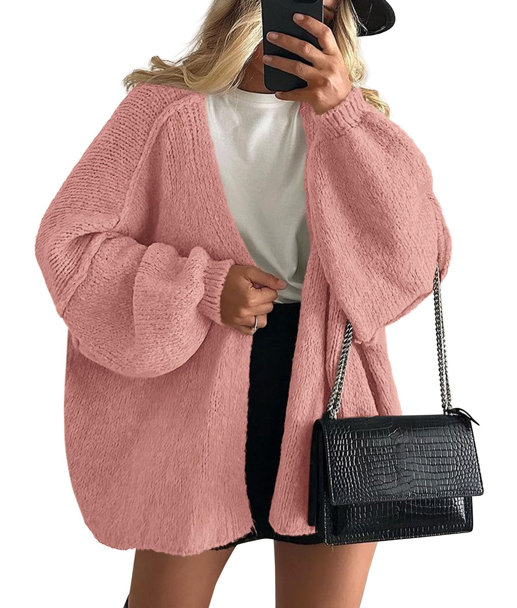 Womens Oversized Long Lantern Sleeve Knit Open Front Lightweight Cardigan Sweaters(buy 2 free shipping)