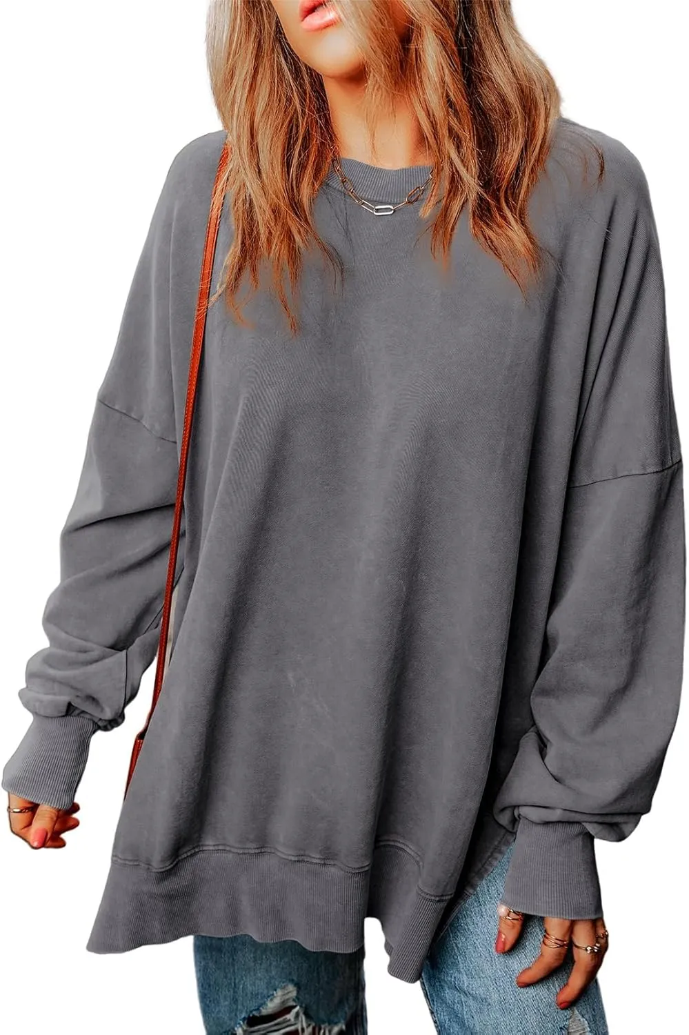 WOMENS CASUAL LONG SLEEVE CREWNECK LIGHTWEIGHT PULLOVER TOPS(BUY 2 FREE SHIPPING)