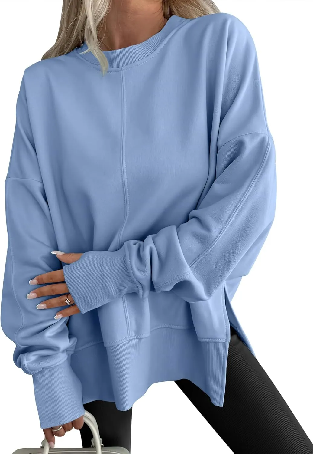 WOMENS OVERSIZED THUMBHOLE LONG SLEEVE SIDE SLIT PULLOVER TOP(BUY 2 FREE SHIPPING)