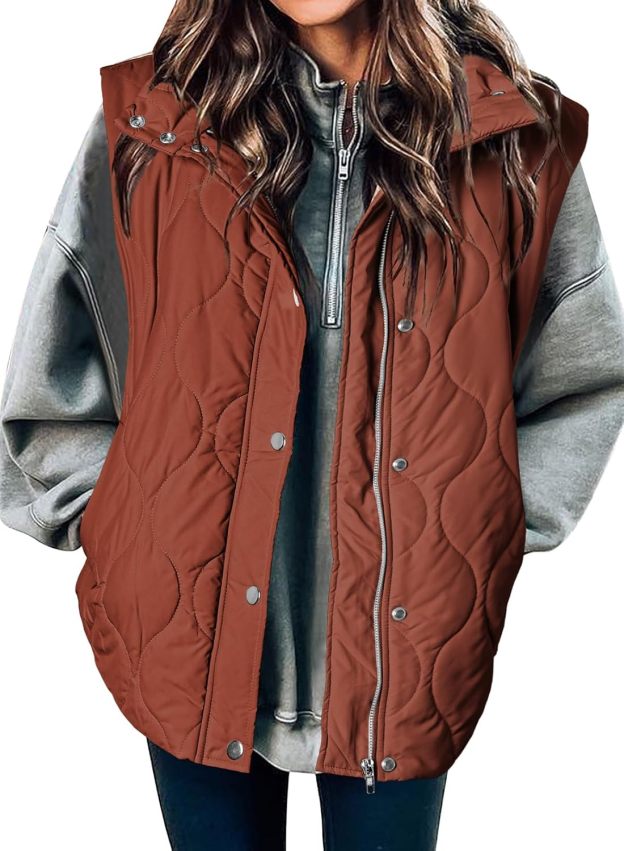 Women Lightweight Quilted Stand Collar Sleeveless Jackets Fall Winter 2025 Button Zip Up Coat