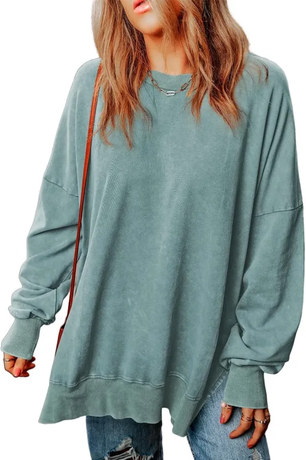 WOMENS CASUAL LONG SLEEVE CREWNECK LIGHTWEIGHT PULLOVER TOPS(BUY 2 FREE SHIPPING)