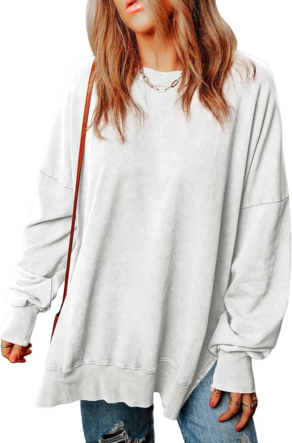 WOMENS CASUAL LONG SLEEVE CREWNECK LIGHTWEIGHT PULLOVER TOPS(BUY 2 FREE SHIPPING)