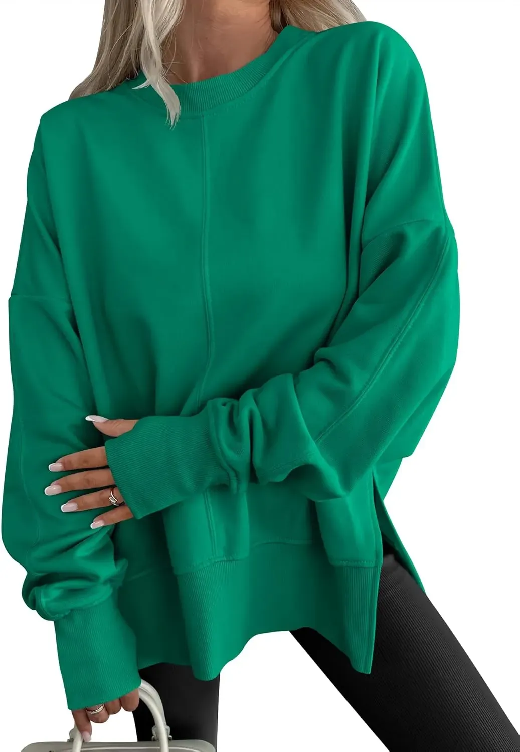 WOMENS OVERSIZED THUMBHOLE LONG SLEEVE SIDE SLIT PULLOVER TOP(BUY 2 FREE SHIPPING)