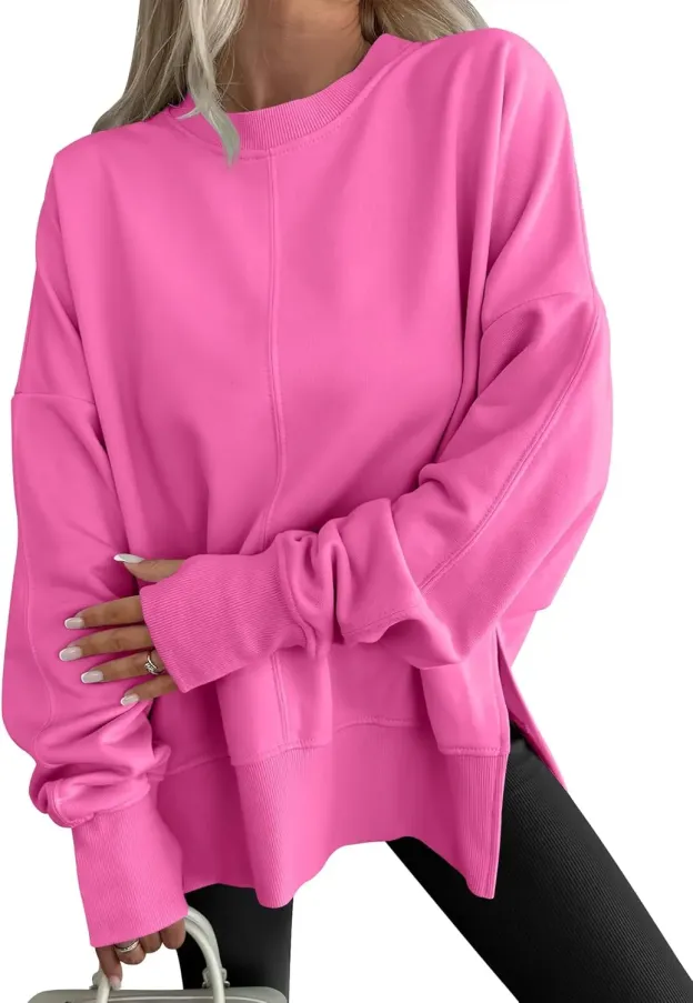 WOMENS OVERSIZED THUMBHOLE LONG SLEEVE SIDE SLIT PULLOVER TOP(BUY 2 FREE SHIPPING)