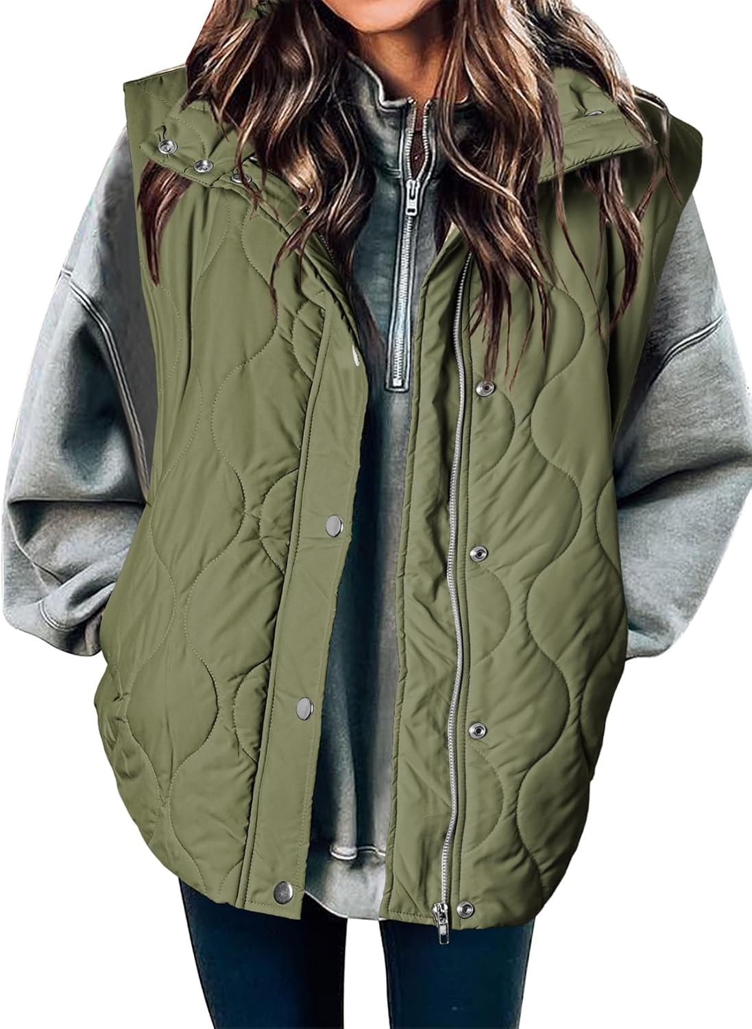 Women Lightweight Quilted Stand Collar Sleeveless Jackets Fall Winter 2025 Button Zip Up Coat