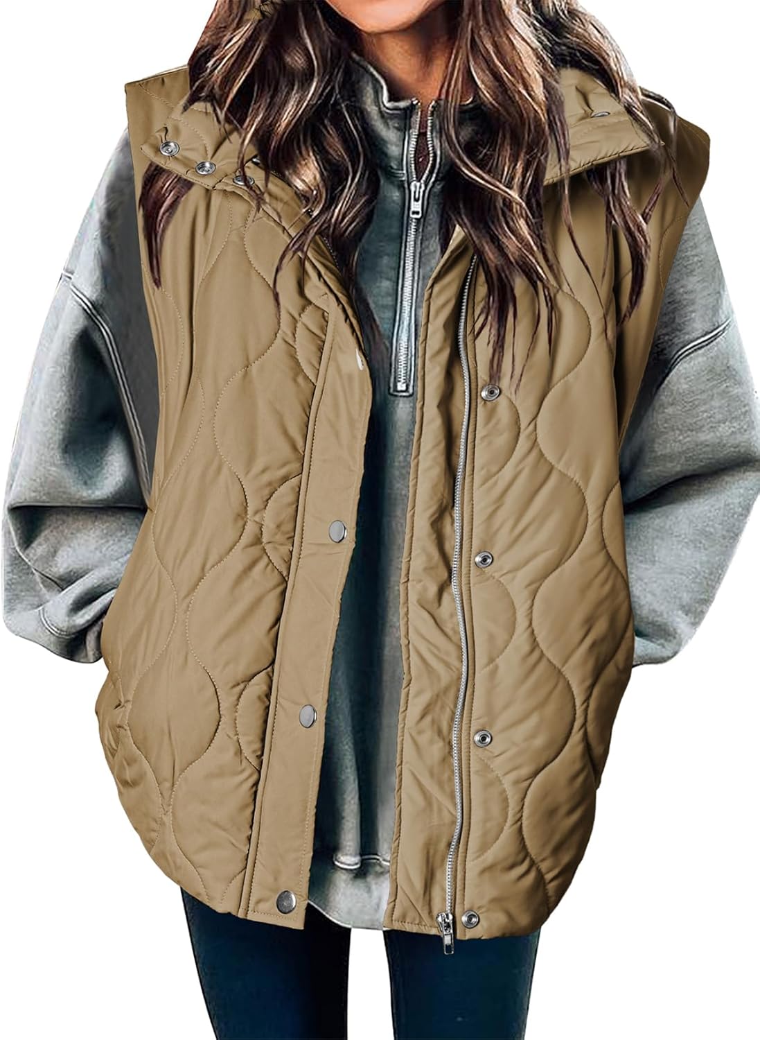 Women Lightweight Quilted Stand Collar Sleeveless Jackets Fall Winter 2025 Button Zip Up Coat