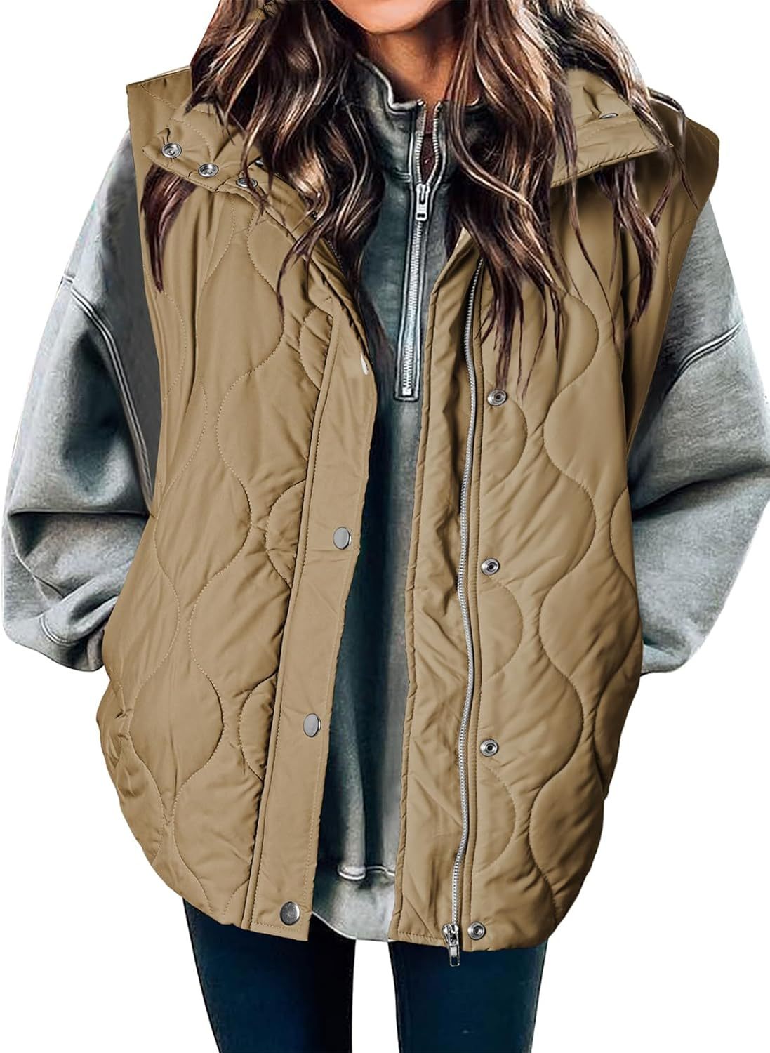 Women Lightweight Quilted Stand Collar Sleeveless Jackets Fall Winter 2025 Button Zip Up Coat