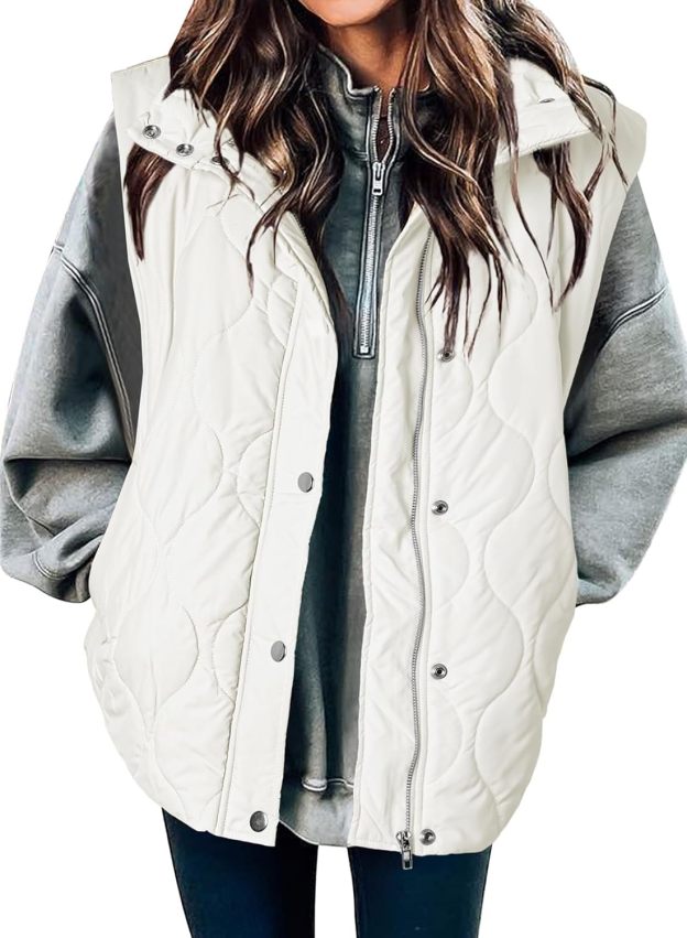 Women Lightweight Quilted Stand Collar Sleeveless Jackets Fall Winter 2025 Button Zip Up Coat
