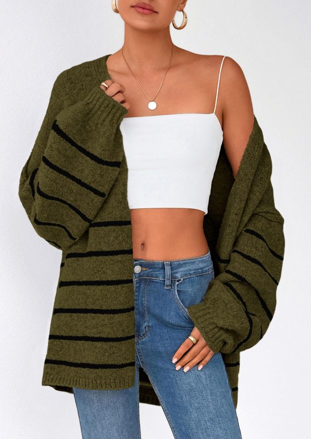 ✨Women's Oversized Balloon Sleeve Striped Cardigan Sweater (Buy 2 Free Shipping)