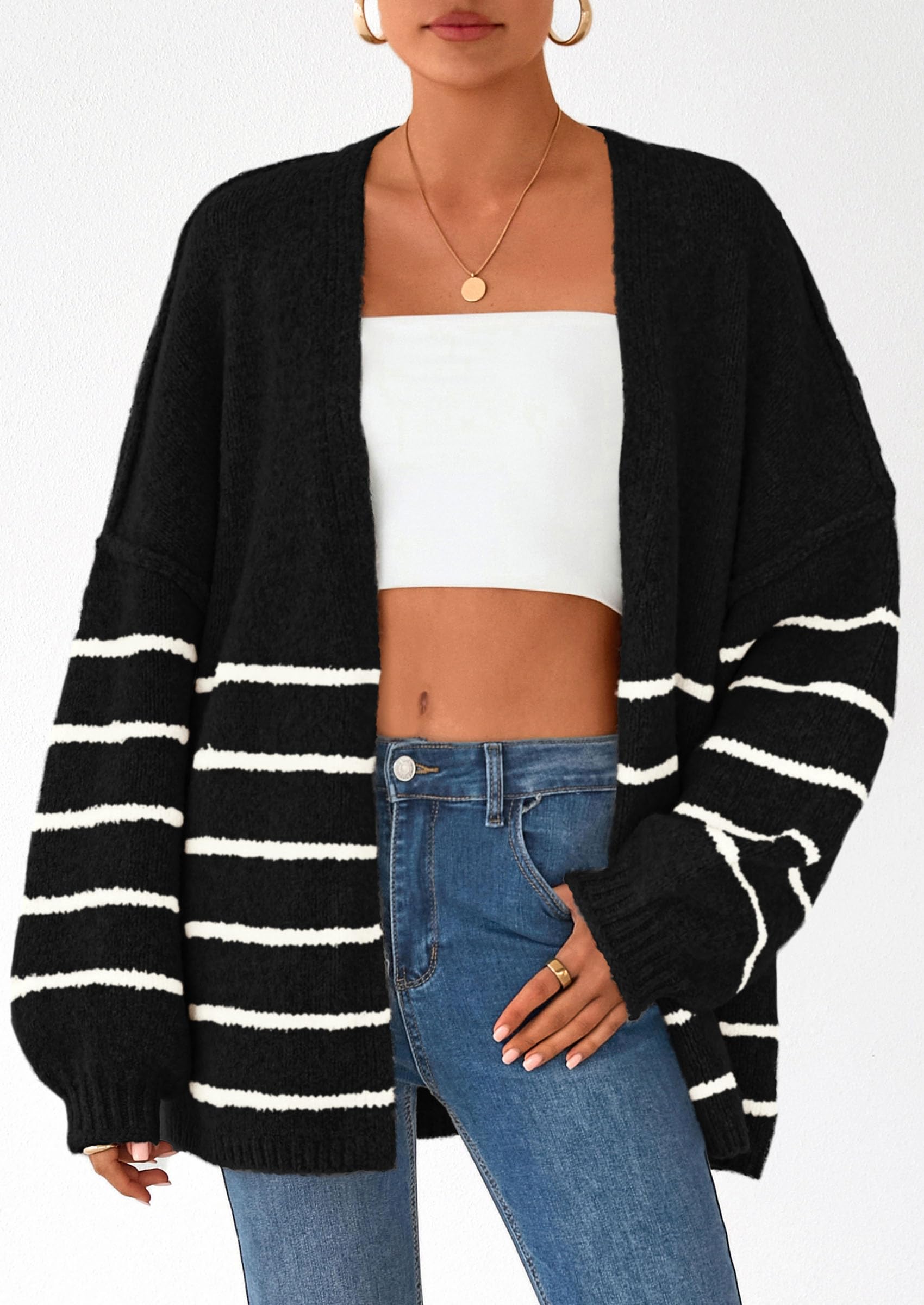 ✨Women's Oversized Balloon Sleeve Striped Cardigan Sweater (Buy 2 Free Shipping)