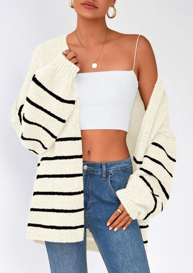 ✨Women's Oversized Balloon Sleeve Striped Cardigan Sweater (Buy 2 Free Shipping)