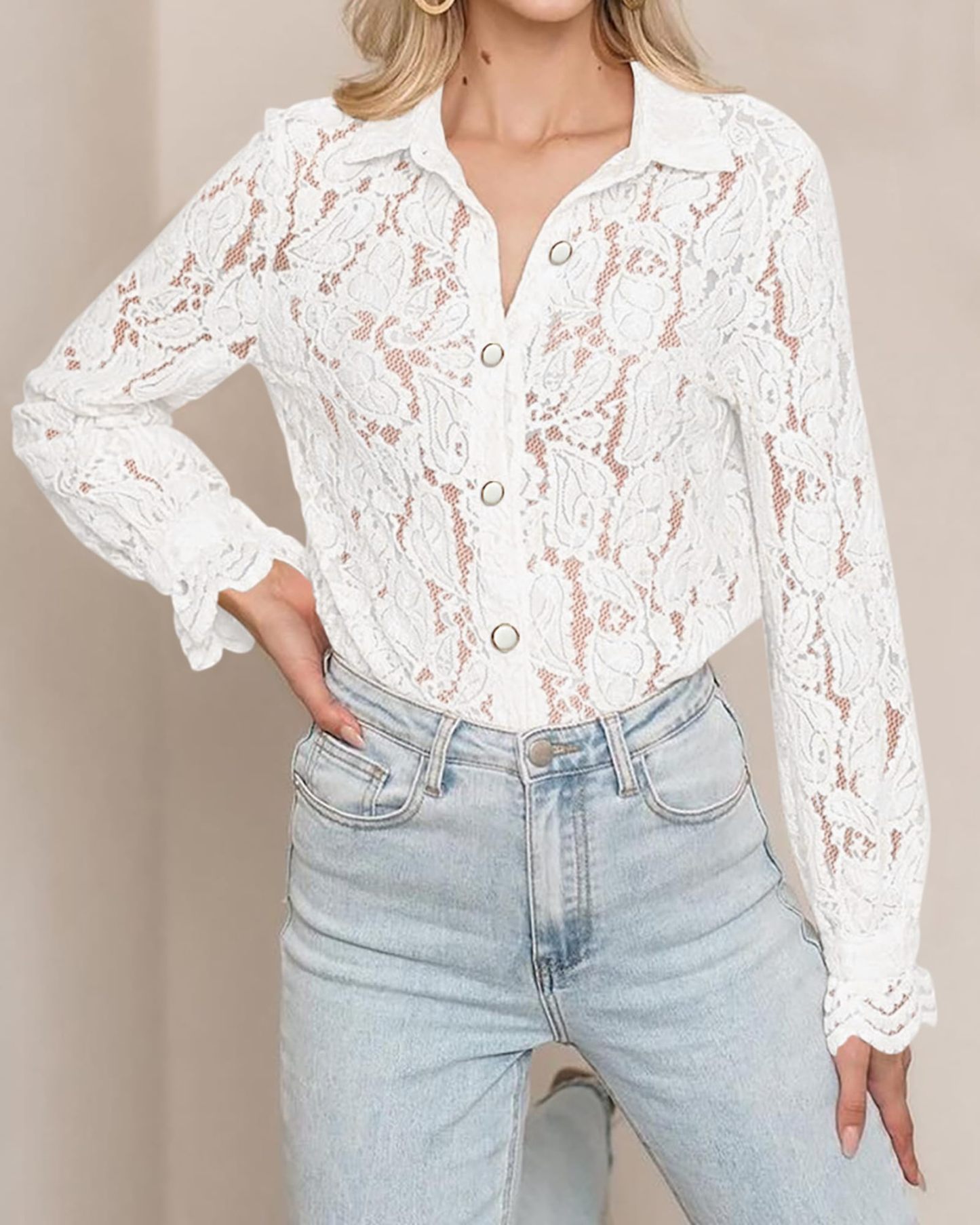 Women's Lace Blouses Long Sleeve Button Down Shirt(Buy 2 Free Shipping)