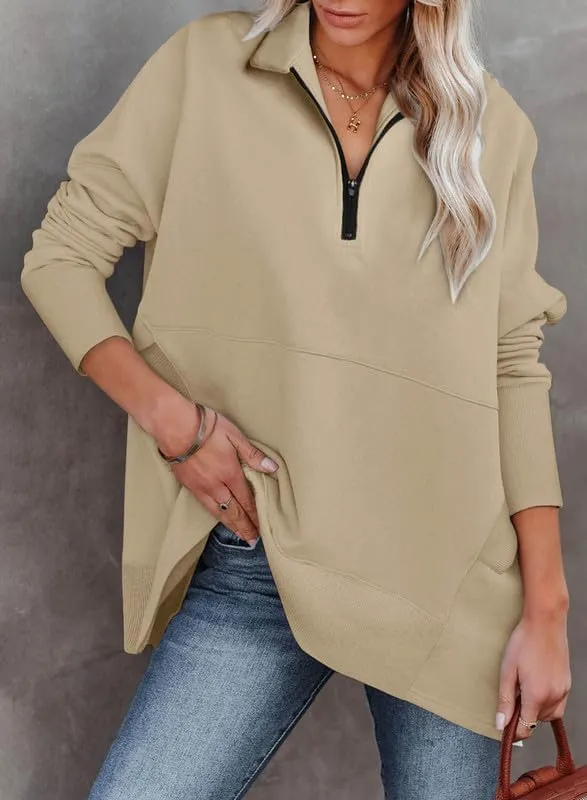 ✨Women's Zippered Casual Oversized Sweatshirt Kangaroo Pocket Top(Buy 2 Free Shipping)