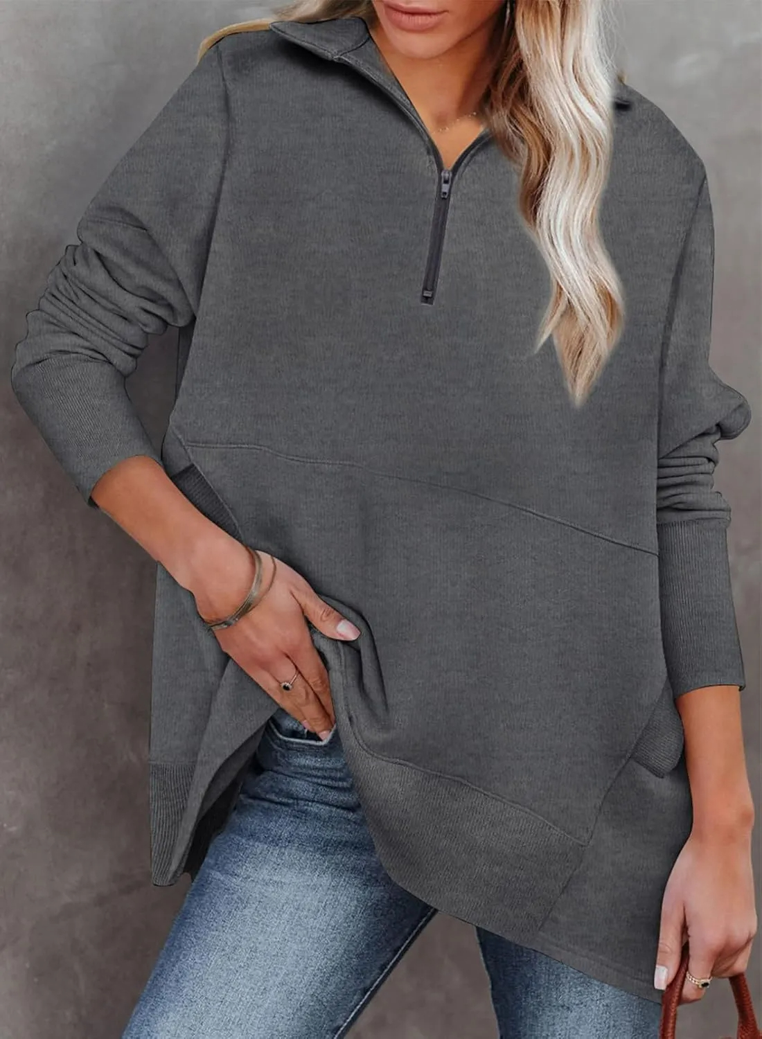 ✨Women's Zippered Casual Oversized Sweatshirt Kangaroo Pocket Top(Buy 2 Free Shipping)