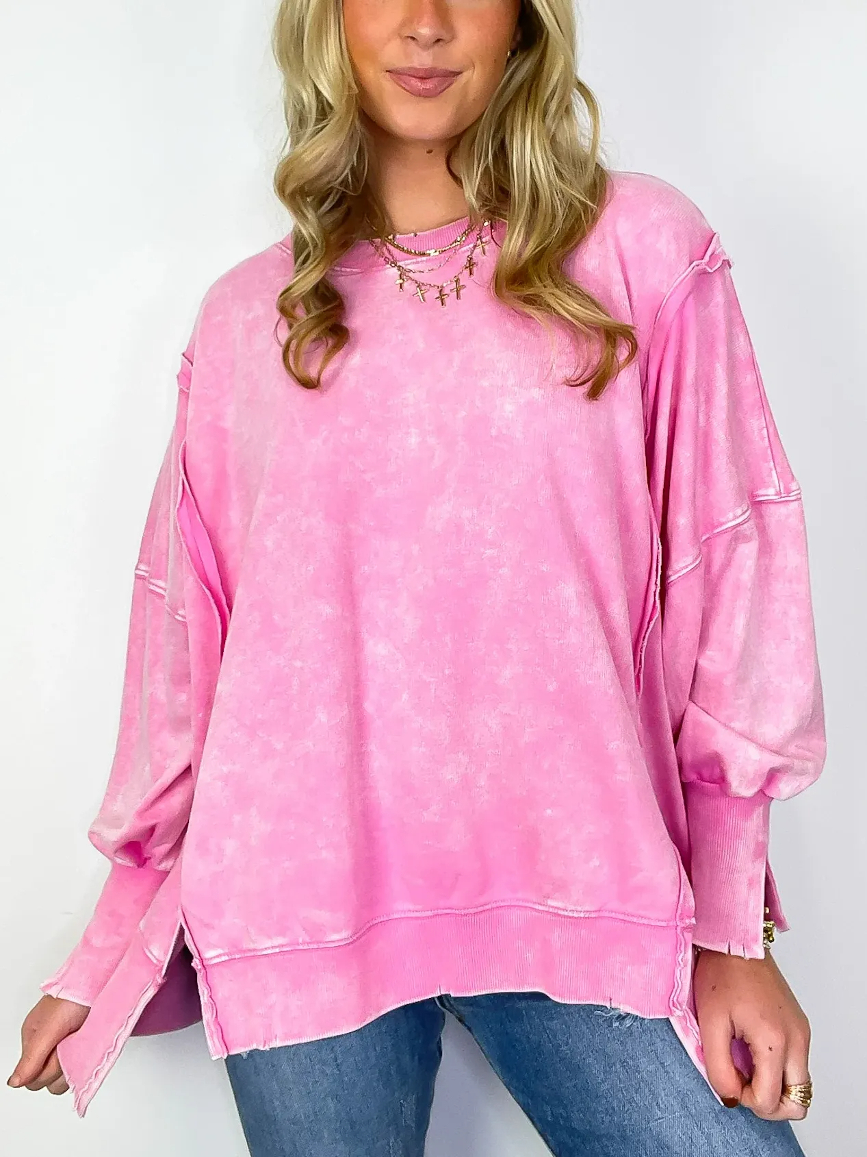 ✨Women's Acid Wash Split Cuff Oversized Crew Pullover (Buy 2 Free Shipping)