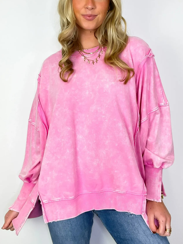 ✨Women's Acid Wash Split Cuff Oversized Crew Pullover (Buy 2 Free Shipping)