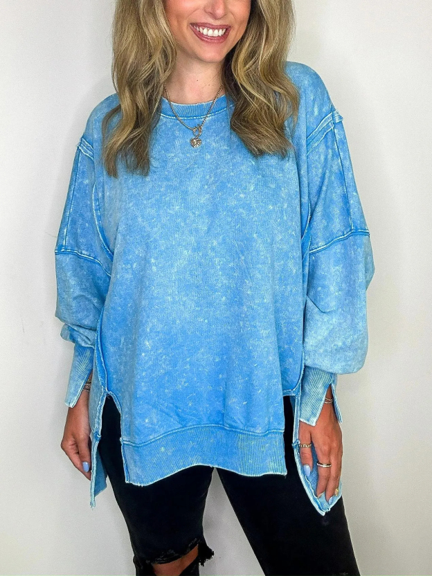 ✨Women's Acid Wash Split Cuff Oversized Crew Pullover (Buy 2 Free Shipping)