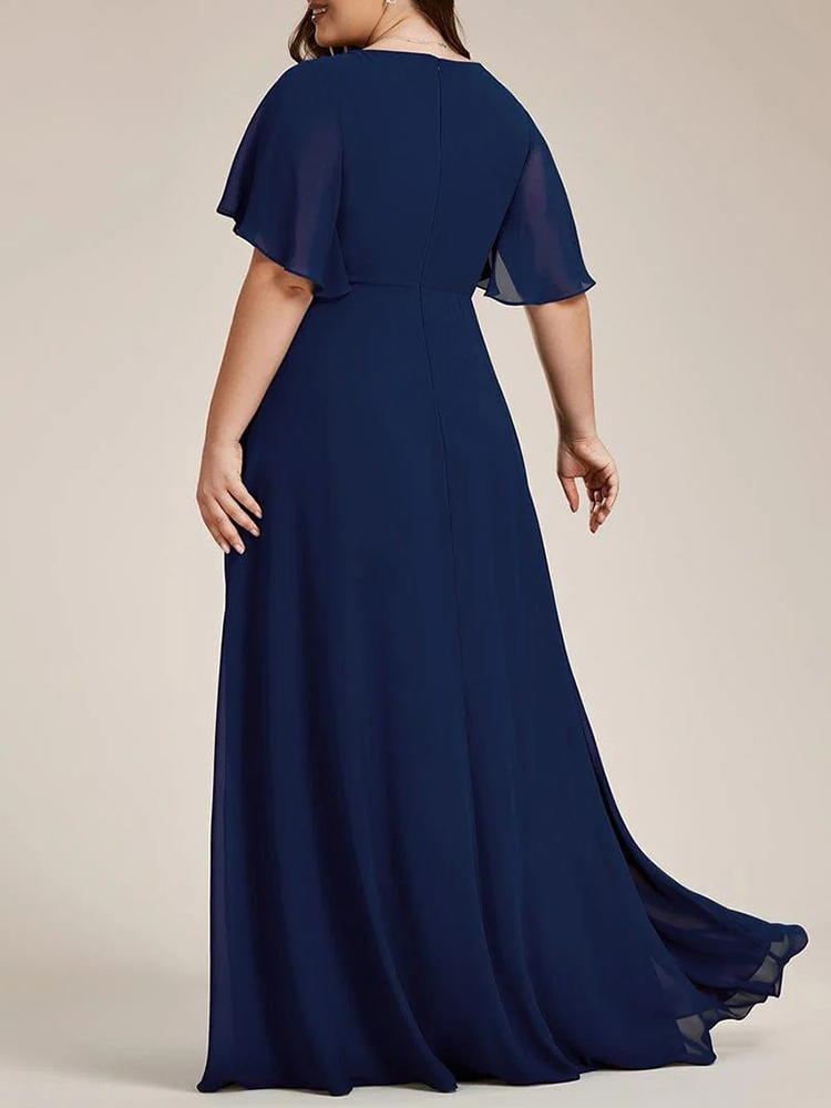 Flutter-Sleeve Appliqué A-Line Maxi Dress (Buy Two Free Shipping!!!)