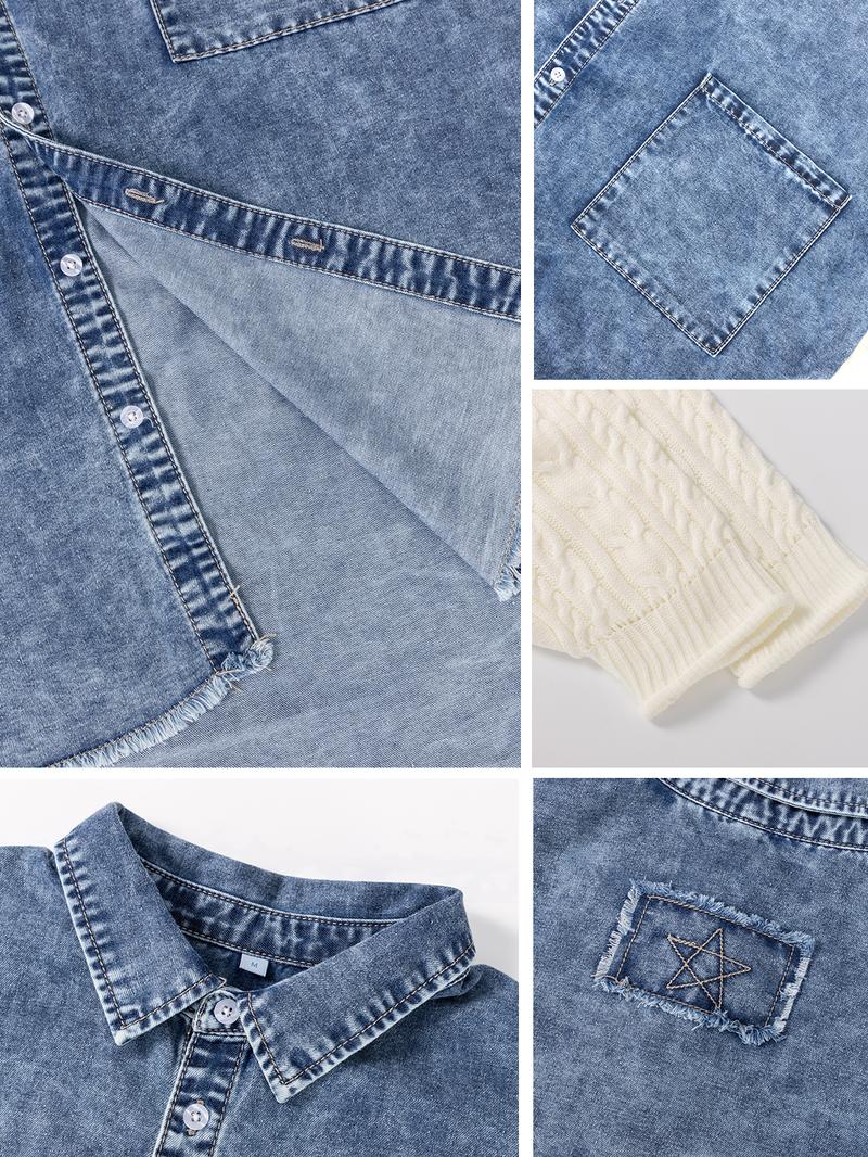 MIDIROSS Cozy Sweater Sleeve Denim Shacket