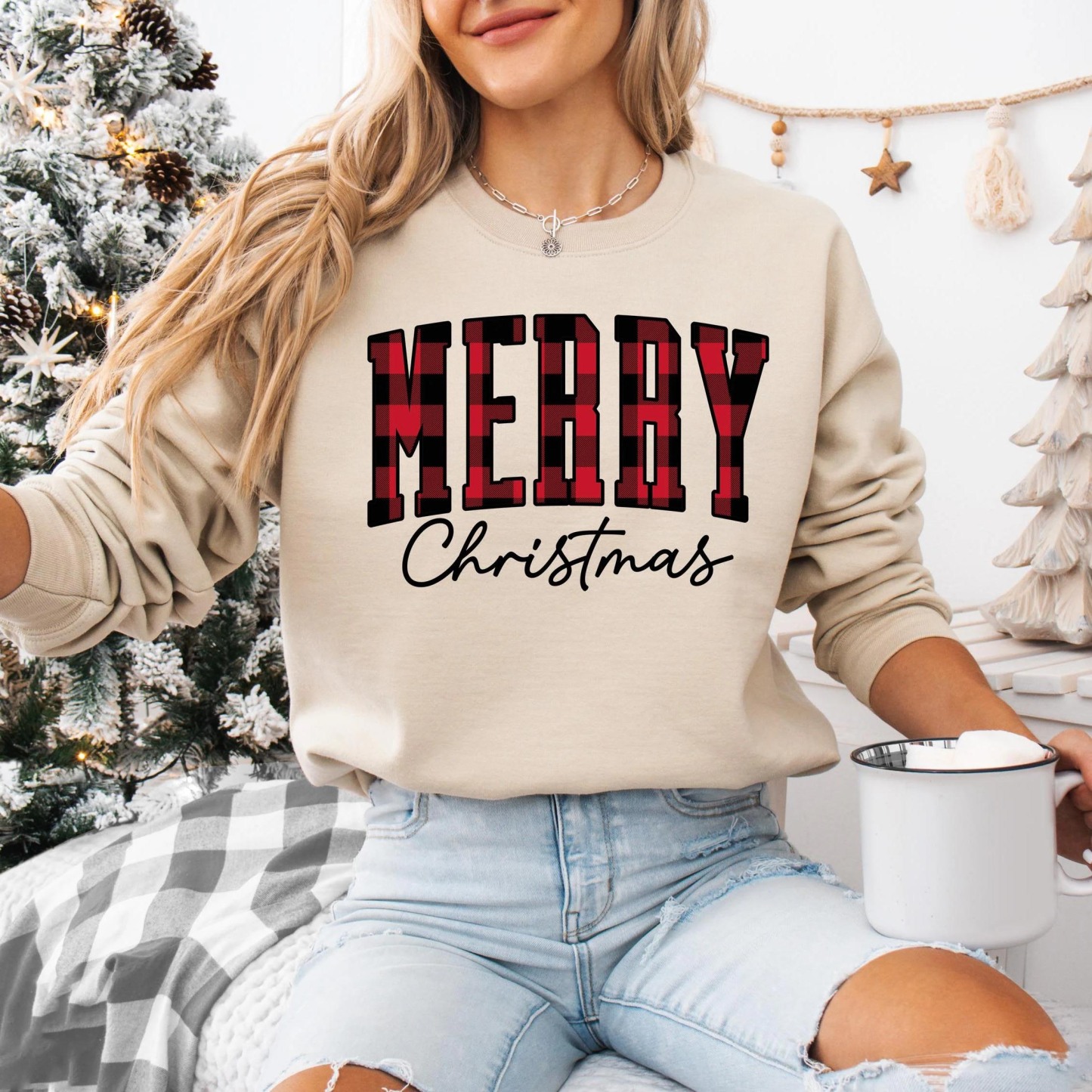 “Merry Christmas” Plaid Graphic Sweatshirt(Buy 2 Free Shipping)