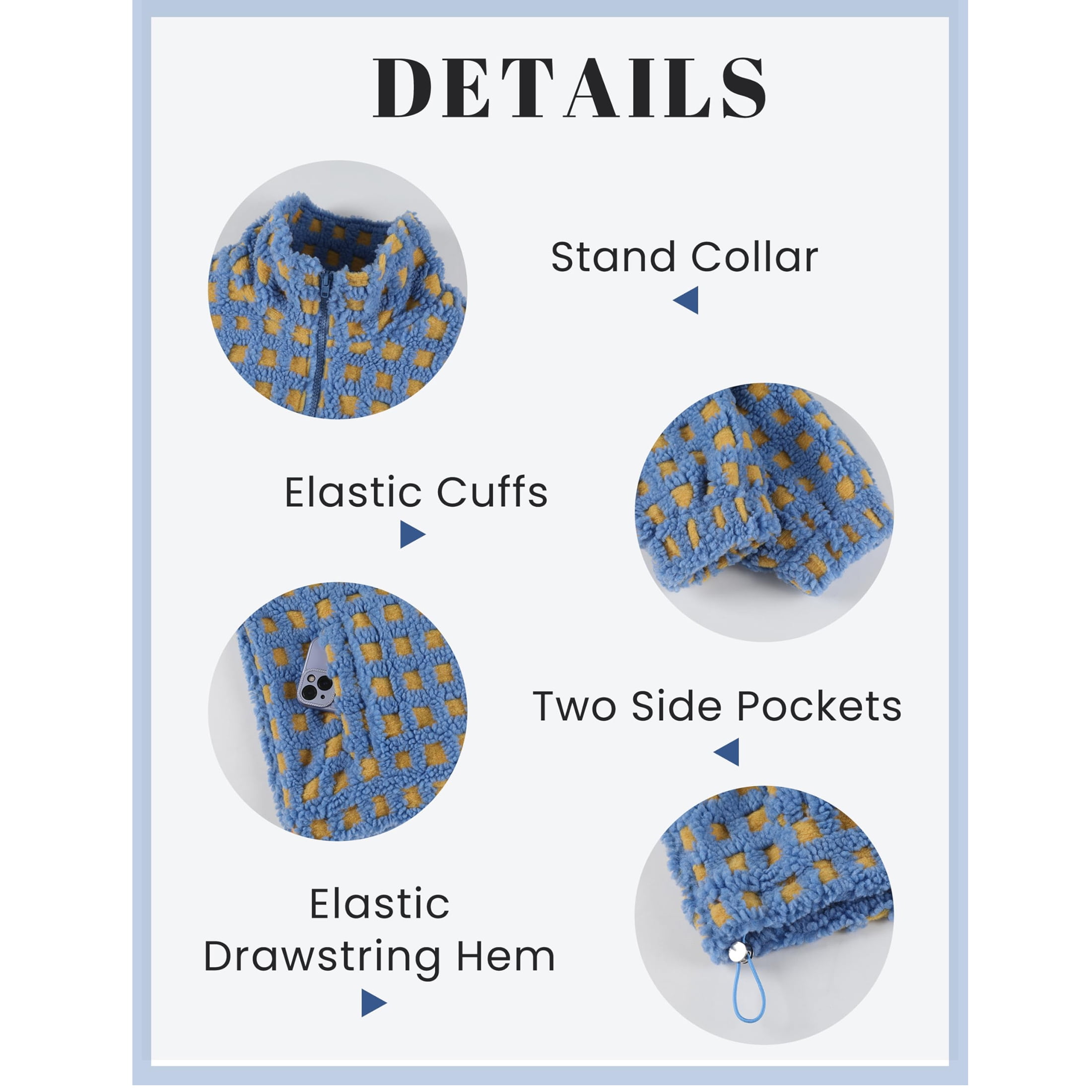 Women's Sherpa Checkered Fleece Jacket Long Sleeve Coat Warm Zip Up Plaid Outwear with Pocket