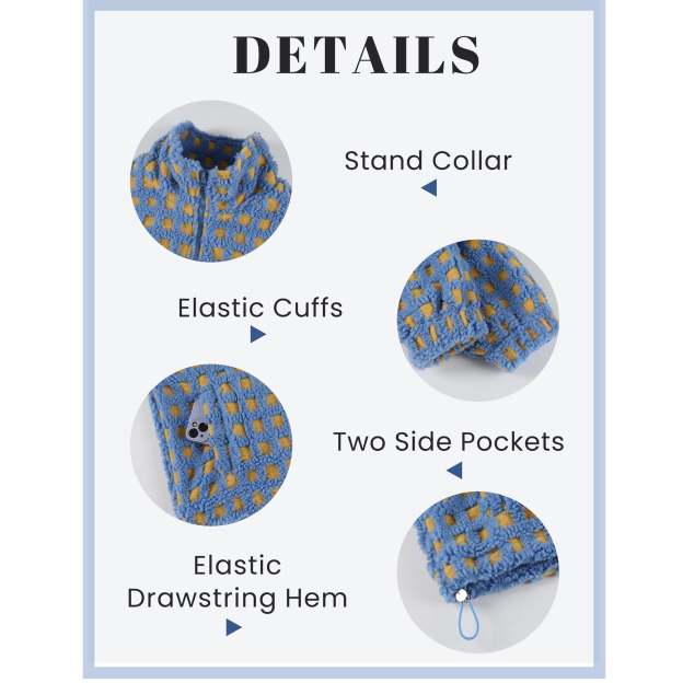 Women's Sherpa Checkered Fleece Jacket Long Sleeve Coat Warm Zip Up Plaid Outwear with Pocket