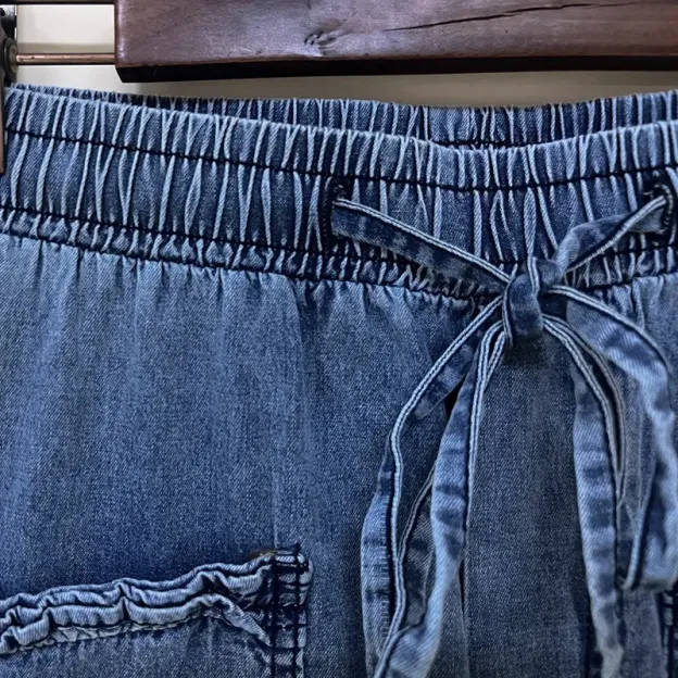  Vintage Ruffle Hem Wide Leg Denim Pants